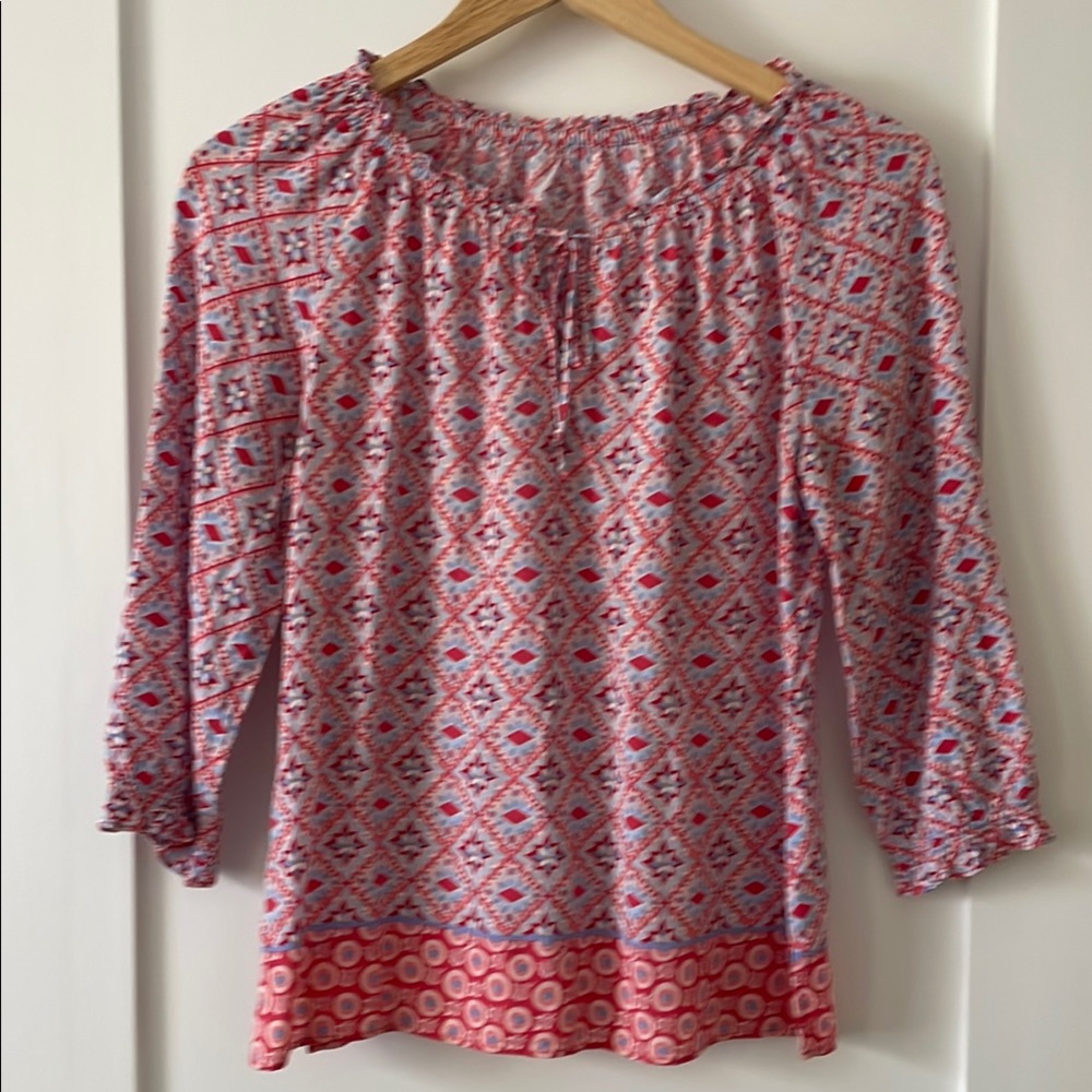 Talbots Red and White Graphic 3/4 Sleeve Blouse